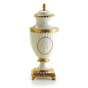 Casa Padrino Luxus Barock Porzellan Vase mit Deckel Wei� / Gold H. 32 cm - Made in Italy