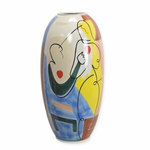 Casa Padrino Porzellan Vase Bunt H. 63,8 cm - Handbemalte Deko Blumenvase mit abstraktem Motiv