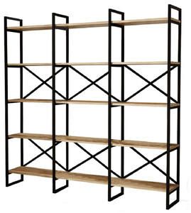 Casa Padrino Luxus Regalschrank mit Massivholz Regalen Schwarz / Naturfarben 170 x 30 x H. 175 cm - B�cherschrank - Wohnzimmer Schrank - B�ro Schrank - Wohnzimmer M�bel - B�ro M�bel - Luxus M�bel