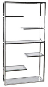 Casa Padrino Regalschrank mit Glasregalen Silber 110 x 36 x H. 220 cm - B�cherschrank - Wohnzimmer Schrank - B�ro Schrank - Wohnzimmer M�bel - B�ro M�bel - Luxus M�bel