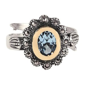 Casa Padrino Ring Blau Markasit aus Silber und Gold