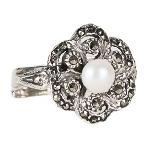 Casa Padrino Ring Blume Markasit aus Sterlingsilber mit Perle