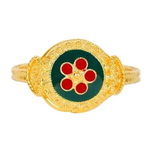 Casa Padrino Ring Caramujo Gr�n und Rot aus Vergoldetem Silber