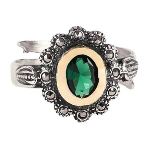 Casa Padrino Ring Gr�n Markasit aus Silber und Gold