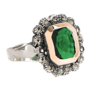 Casa Padrino Ring Gr�n XL Markasit aus Silber und Gold