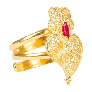 Casa Padrino Ring Herz von Viana Rot aus Vergoldetem Silber