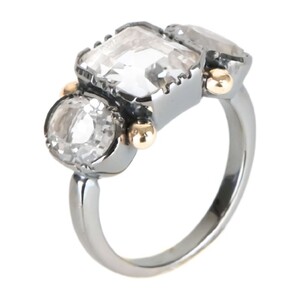 Casa Padrino Ring Trio Rechteckig Bergkristall aus Silber und Gold
