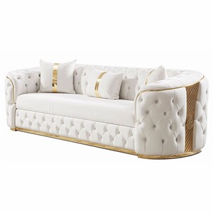Casa Padrino Luxus Chesterfield Schlafsofa Wei� / Gold 230 cm - Wohnzimmer M�bel