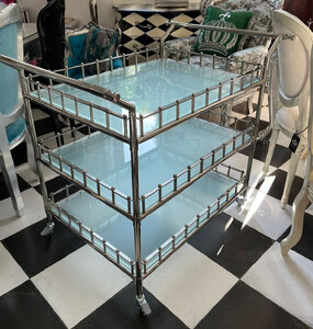 Casa Padrino Luxus Trolley Silber 102 x 71,5 x H. 90,5 cm - Edelstahl Servierwagen mit Glasplatten - Hotel Restaurant Gastronomie Trolley - Hotel & Restaurant Accessoires