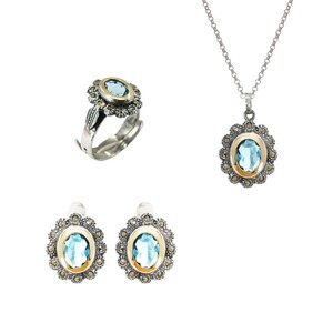 Casa Padrino Set Blau Markasit aus Silber und Gold