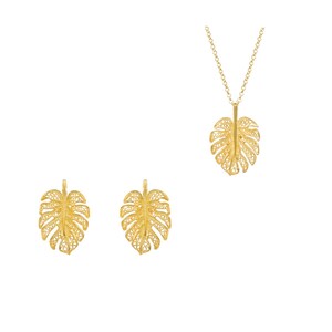 Casa Padrino Set Monstera aus Vergoldetem Silber