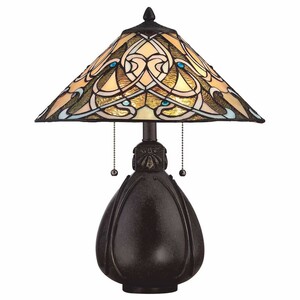 Casa Padrino Tiffany Tischleuchte Bunt / Bronze H. 49,5 cm - Tiffany Leuchten