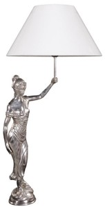 Casa Padrino Tischleuchte mit Bronzefigur Justitia Silber / Wei� 55 x 48 x H. 105 cm - Hotel & Restaurant Tischlampe