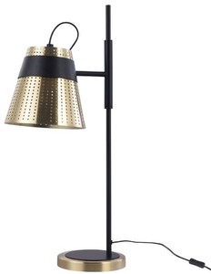 Casa Padrino Tischleuchte Antik Gold / Schwarz 17,5 x 26 x H. 55,5 cm - Moderne Tischlampe mit Lampenschirm aus perforiertem Metall