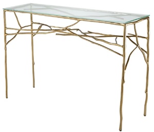 Casa Padrino Luxus Konsolentisch Gold 118 x 34,5 x H. 78,5 cm - Konsole mit Glasplatte - Luxus M�bel