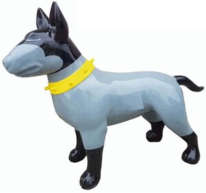 Casa Padrino XXL Deko Figur Hund Grau / Schwarz / Gelb 116 cm - Garten Deko Skulptur