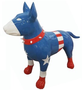 Casa Padrino XXL Deko Figur Hund Blau / Wei� / Rot 116 cm - Garten Deko Skulptur