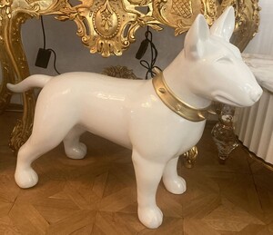 Casa Padrino XXL Deko Figur Hund Wei / Gold 116 cm - Garten Deko Skulptur