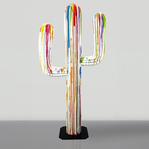 Casa Padrino XXL Deko Kaktus Wei� / Bunt H. 180 cm - Garten Dekoration