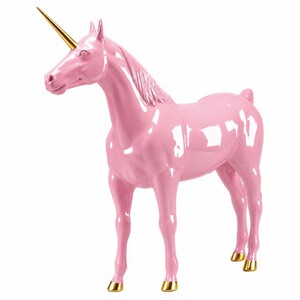 Casa Padrino XXL Deko Skulptur Einhorn Pferd Rosa / Gold 245 cm - Lebensgro�e Deko Figur - XXL Tierfigur - Garten Skulptur