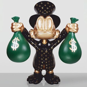 Casa Padrino XXL Deko Skulptur Ente Schwarz / Gold / Gr�n H. 170 cm - Gro�e Deko Figur