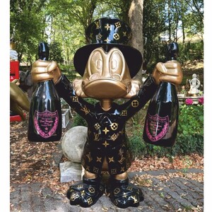 Casa Padrino XXL Deko Skulptur Ente Schwarz / Gold H. 170 cm - XXL Deko Figur - Garten Skulptur - Garten Figur