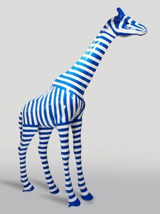 Casa Padrino XXL Deko Skulptur Giraffe mit Streifen Wei� / Blau H. 320 cm - Riesige Garten Deko Figur