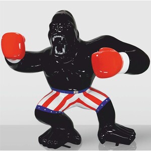 Casa Padrino XXL Deko Skulptur Gorilla Affe mit Boxhandschuhen H. 180 cm