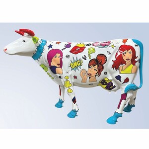 Casa Padrino XXL Deko Skulptur Kuh Wei� / Bunt 223 x 70 x H. 147 cm