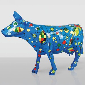 Casa Padrino XXL Deko Skulptur Kuh Blau / Bunt 220 cm - Lebensgro�e Garten Figur