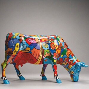 Casa Padrino XXL Deko Skulptur Kuh Bunt 220 cm - Lebensgro�e Garten Figur - XXL Tierfigur - Garten & Terrassen Deko
