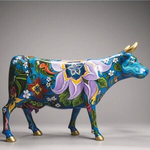 Casa Padrino XXL Deko Skulptur Kuh Blau / Bunt 225 cm - XXL Garten Figur - Lebensgro�e Tierfigur - Garten & Terrassen Deko