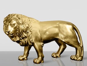 Casa Padrino XXL Deko Skulptur L�we Gold 185 cm - Lebensgro�e Garten Deko Figur
