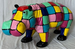 Casa Padrino XXL Deko Skulptur Nilpferd Bunt 100 cm - Garten Deko Figur