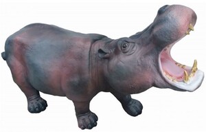 Casa Padrino XXL Deko Skulptur Nilpferd Grau / Rosa 110 cm - Garten Deko Figur