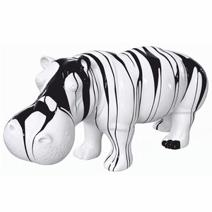 Casa Padrino XXL Deko Skulptur Nilpferd Wei� / Schwarz 175 cm - Lebensgro�e Garten Figur