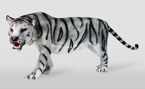Casa Padrino XXL Deko Skulptur Tiger Wei� / Grau / Schwarz 250 cm