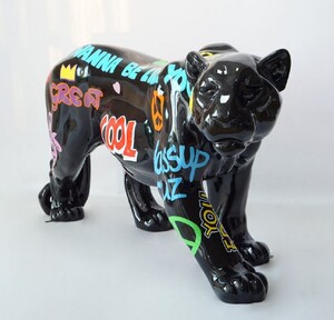 Casa Padrino XXL Deko Skulptur Panther Schwarz / Bunt 160 x H. 72 cm