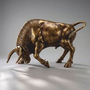 Casa Padrino XXL Deko Skulptur Stier Antik Gold 205 cm - Garten Deko Figur - Gro�e Deko Figur - Lebengro�e Garten Skulptur