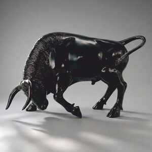 Casa Padrino XXL Deko Skulptur Stier Schwarz 205 cm - Garten Deko Figur - Gro�e Deko Figur - Lebengro�e Garten Skulptur