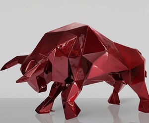 Casa Padrino XXL Deko Skulptur Stier Bordeauxrot 220 cm - Lebensgro�e Abstrakte Garten Deko Figur