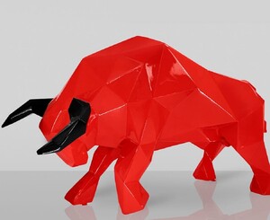 Casa Padrino XXL Deko Skulptur Stier Rot / Schwarz 220 cm - Lebensgro�e Abstrakte Garten Deko Figur