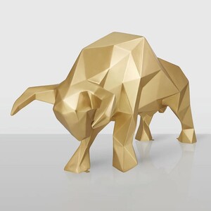 Casa Padrino XXL Deko Skulptur Stier Gold 220 cm - Lebensgro�e Abstrakte Garten Deko Figur