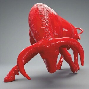 Casa Padrino XXL Deko Skulptur Stier Rot 205 cm - Garten Deko Figur - Gro�e Deko Figur - Lebengro�e Garten Skulptur