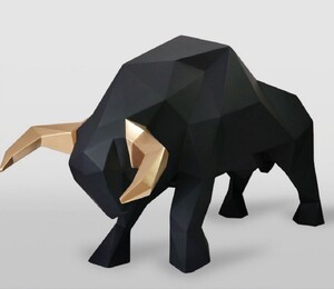 Casa Padrino XXL Deko Skulptur Stier Schwarz / Gold 220 cm - Lebensgro�e Abstrakte Garten Deko Figur