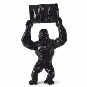 Casa Padrino XXL Garten Deko Skulptur Gorilla mit Fass Schwarz H. 250 cm