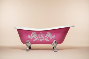 Casa Pomp��s by Casa Padrino Luxus Badewanne Deluxe freistehend Pink / Silber / Wei� 1695mm mit L�wenf�ssen