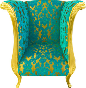 Extravaganter Pomps by Casa Padrino Luxus Designer Sessel von Harald Glckler Trkis Bouquet Muster / Gold - Pompser Barock Sessel 