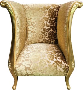Extravaganter Pomps by Casa Padrino Luxus Designer Sessel von Harald Glckler Gold Bouquet Muster / Gold - Pompser Barock Sessel 
