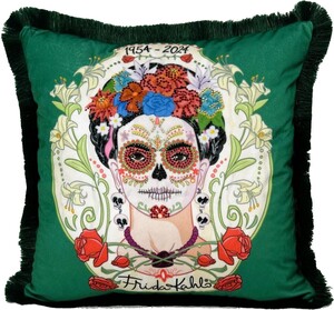 Frida Kahlo by Casa Padrino Luxus Deko Kissen mit Strass Steinen Gr�n / Bunt